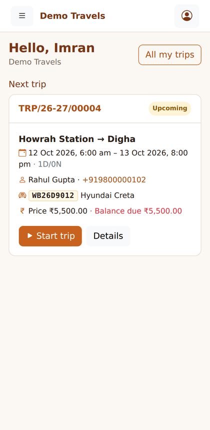 Driver app home